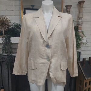 Vintage Women’s Linen Blend Gold Shimmer Blazer Jacket Size XL Beige Lightweight